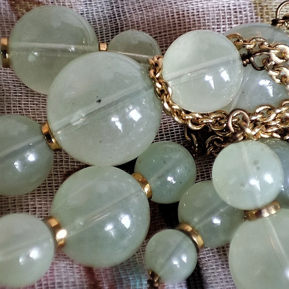 J. Crew Signed Light Green Minty Asymmetrical Gold Tone Necklace Lifesaver Clasp